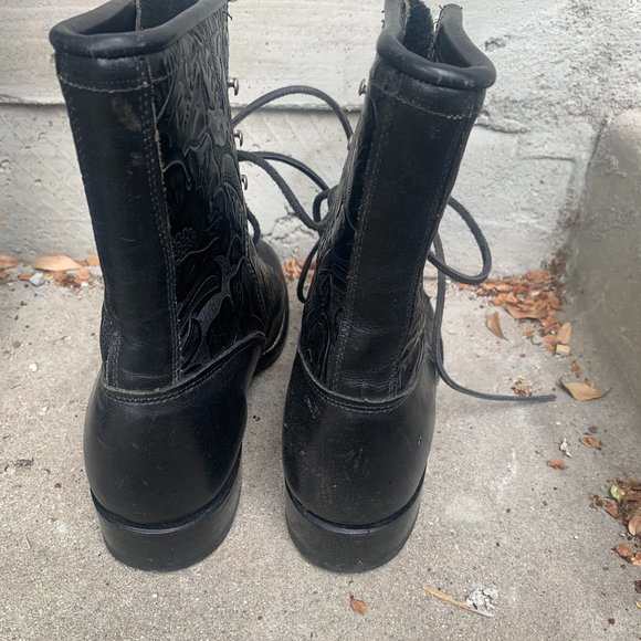 Larry Mahan lace-up tooled leather boots 6M black - Picture 4 of 9